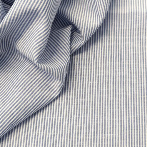 Cotton Linen Seersucker Stripes Blue White