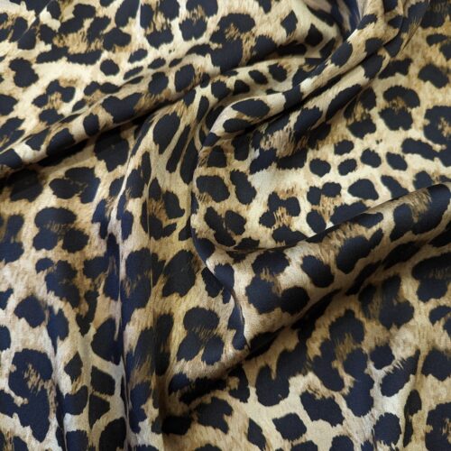 Silk Satin Print Animal Brown Black