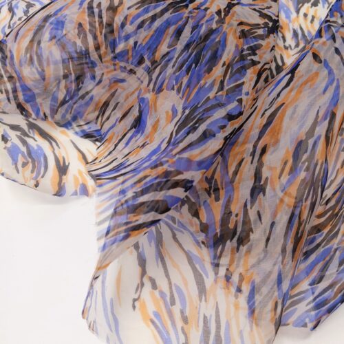Silk Organza Print Abstract Blue Orange