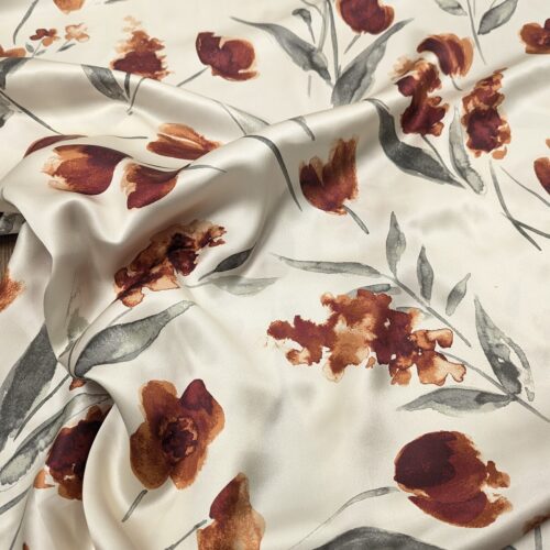 Silk Satin Print Poppy Green Red