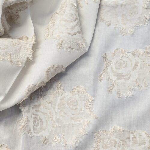 Cotton Linen Fil Coupe Beige Floral Design
