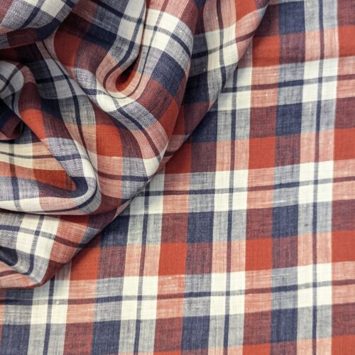 Cotton Linen Red Blue Checked Pattern