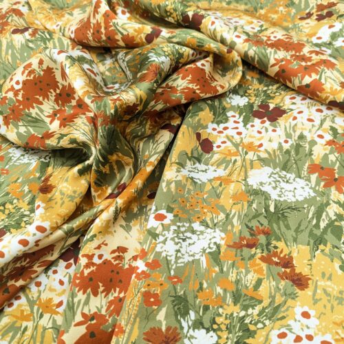 Silk Satin Print Meadow Green Red