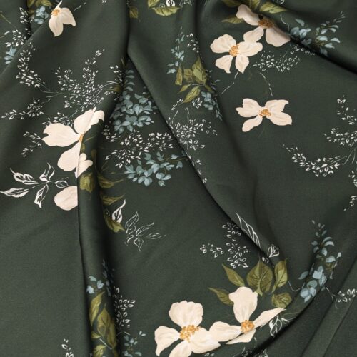 Acetate Polyester Satin Floral Print Green Pink