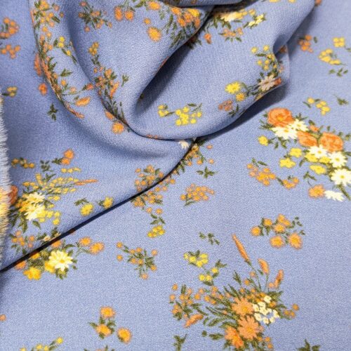 Viscose Lenzing Crepe Floral Light Blue Orange