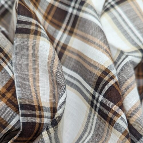 Plain Weave Linen Check Brown White