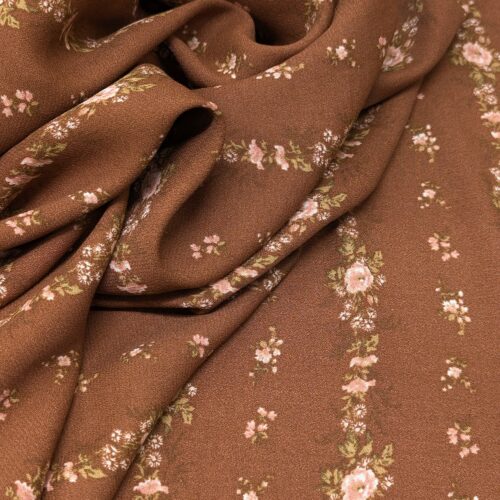 Viscose Lenzing Crepe Brown Orange Botanical Print