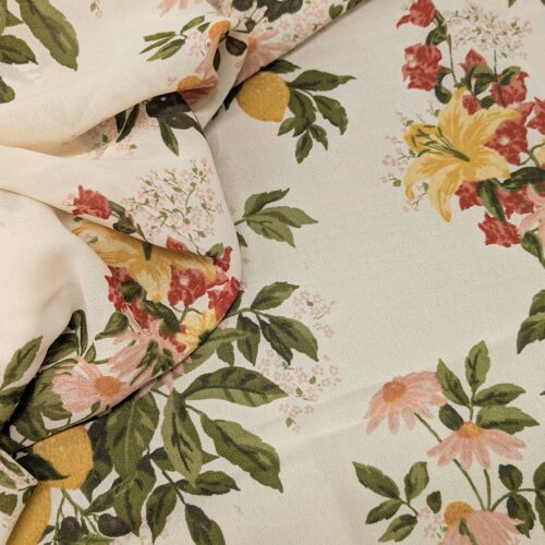 Viscose Georgette Cottage Garden White Green