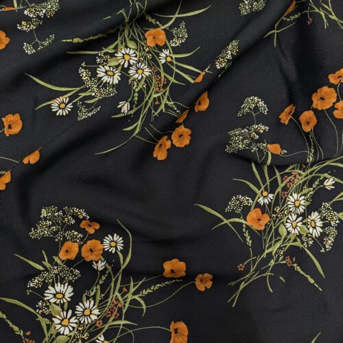 Viscose Lenzing Crepe Black Red Floral Design