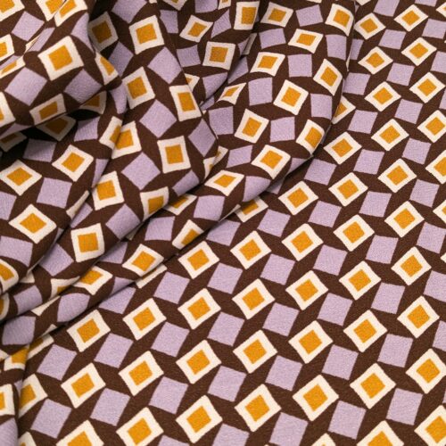 Viscose Crepe Geometric Brown Lilac Yellow