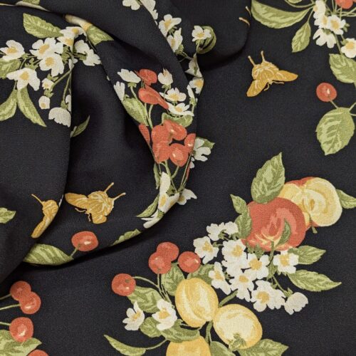 Viscose Lenzing Crepe Apple Butterflies Black Yellow