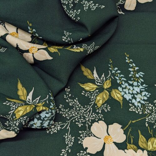 Viscose Crepe Green Beige Garden Print