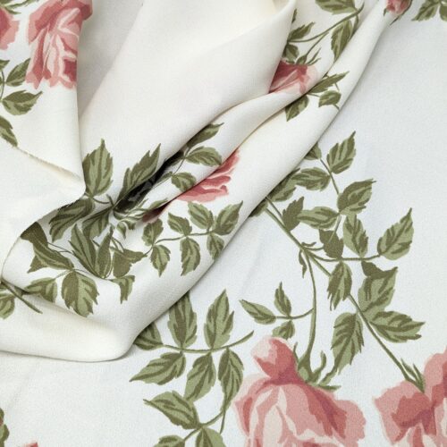 Viscose Crepe Off-White with Pink Roses