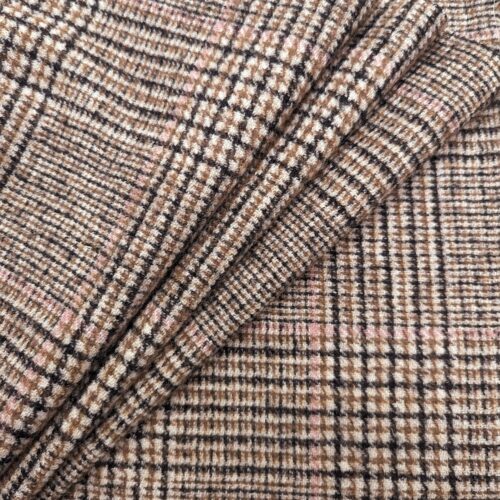 Wool Cashmere Jacket Plaids Brown Pink