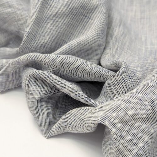 Basket Weave Melange Linen Blue White