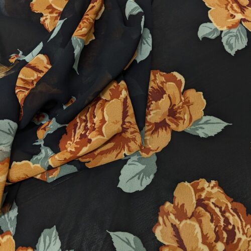 Viscose Goergette Black Red Roses