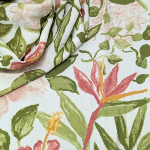 Viscose Lenzing Crepe White Green Garden Pattern