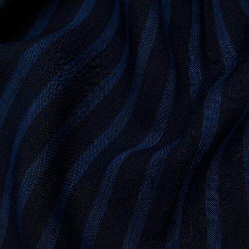 Plain Weave Linen Stripes Midnight Wave