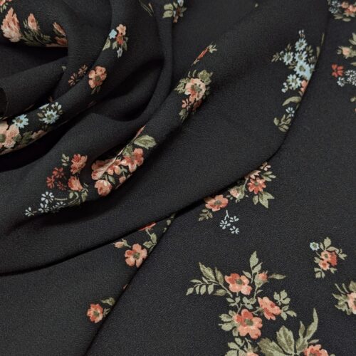 Viscose Lenzing Crepe Black Pink Botanical Motif