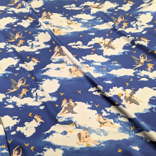 Silk Satin Blue White People Print