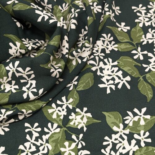 Viscose Crepe Green White Botanical Motif