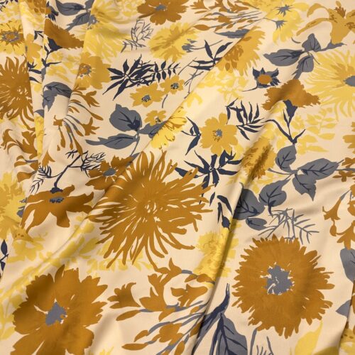 Silk Satin Print Floral Yellow Orange