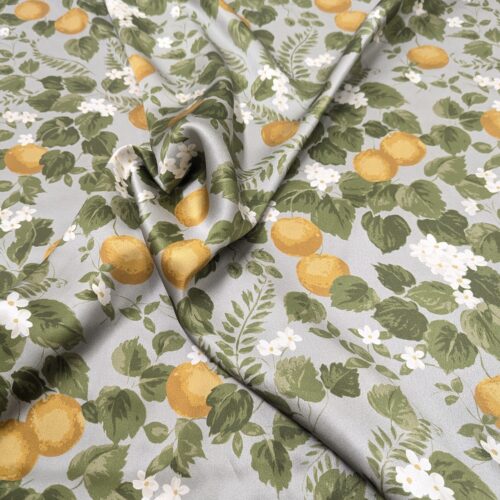 Silk Satin Oranges Green Yellow