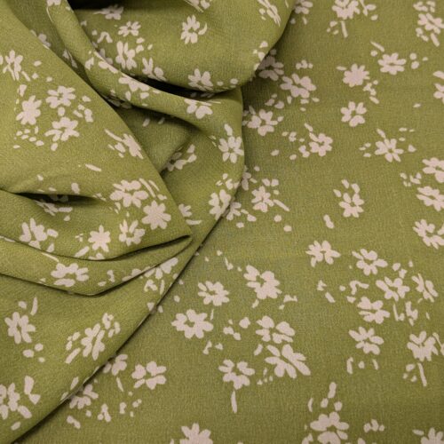 Viscose Georgette Micro Flowers Green White