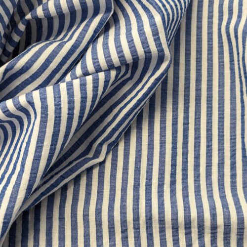 Cotton Linen Seersucker Stripes Blue