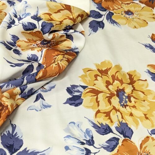 Acetate Polyester Satin Astra Print White Yellow