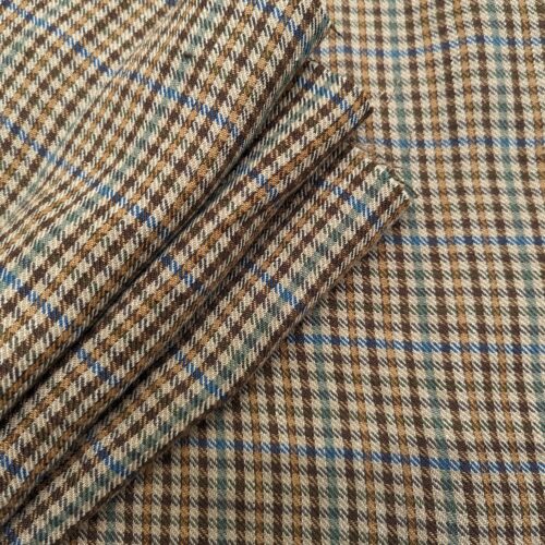 Wool Linen Plaid Blue Brown