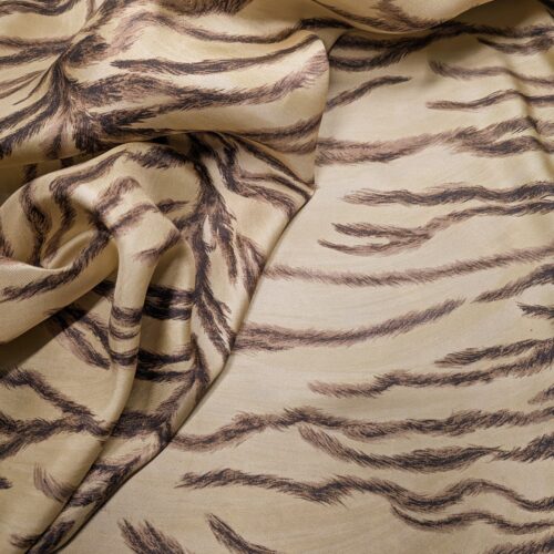 Satin Silk Animal Print Beige Brown