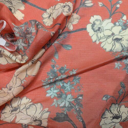 Silk Lurex Batiste Floral Red White