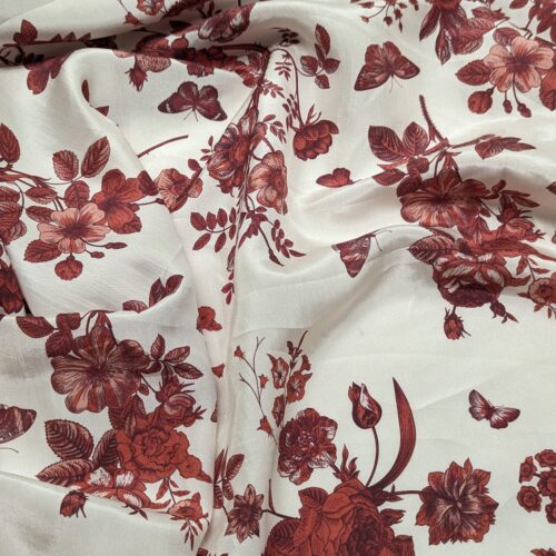 Silk Satin Floral Red White