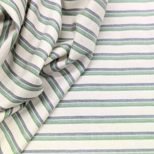 Cotton Twill Stripes Green Blue