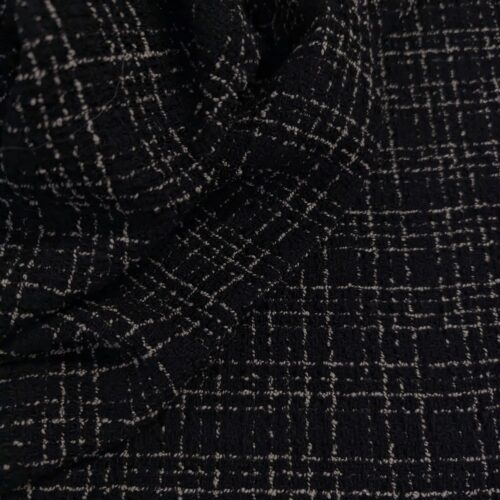 Cotton Polyester Blend Tweed Checks Black White