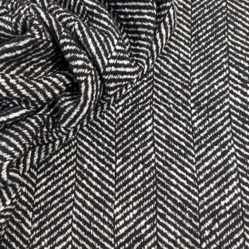 Cotton Wool Polyester Tweed Herringbone Black White