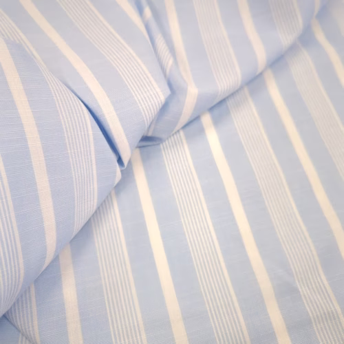 Cotton Linen Plain Weave Shirting Stripes Baby Blue White