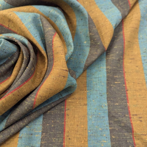 YSL Linen Silk Stripes Gold Turquoise Brown