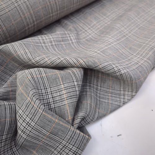 Linen Viscose Cotton Lurex Tweed Plaid Dark Green Orange