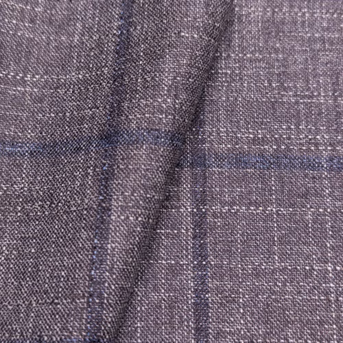 Biella Wool Cotton Linen Checks Purple Blue