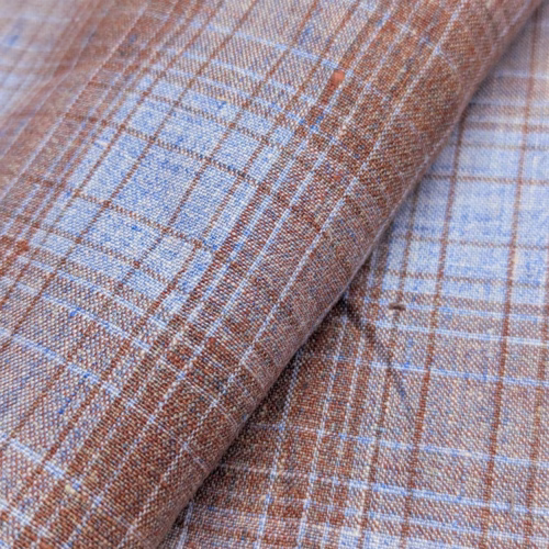 Biella Linen Check Cinnamon Blue