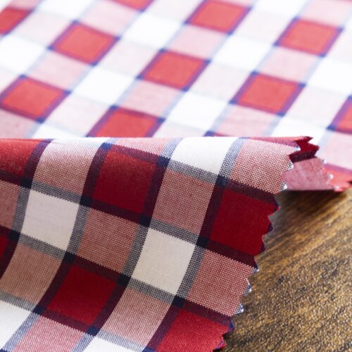 Gingham-Style Check Cotton Burgundy White