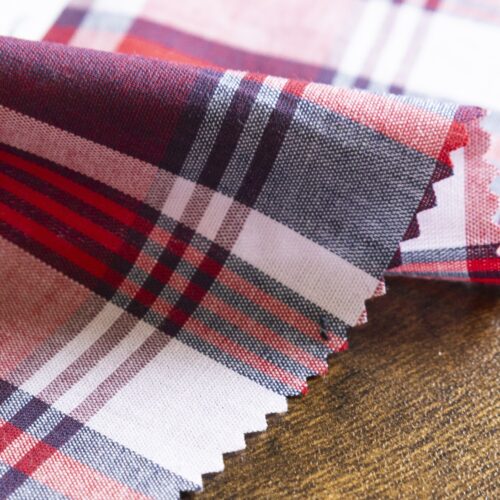 Multi-Tone Tartan Check Cotton Crimson Red White Blue