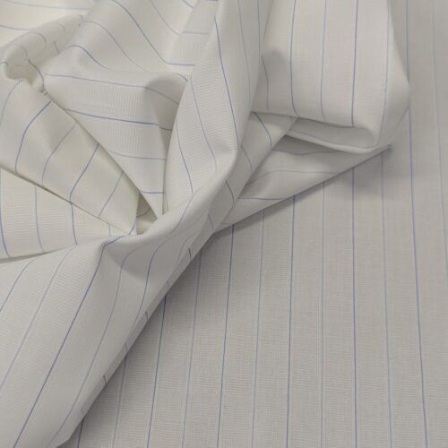 Cotton Popline White With Thin Blue Stripes