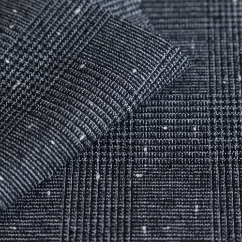MB Suiting Wool Tweed Plaid Speckles Grey Black