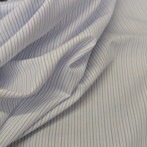 White Cotton Popline with Thin Blue Stripes