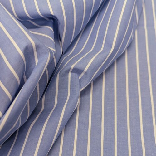 Blue Poplin With Wide White Stripes