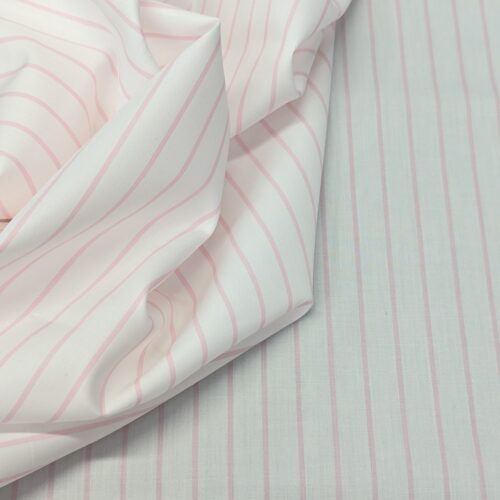Cotton Popline White With Thin Pink Stripes