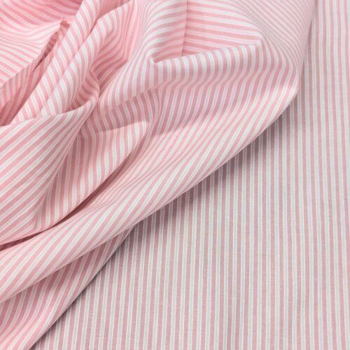 Cotton Popline White With Pink Stripes